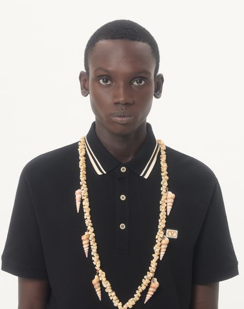Valentino - Cotton Piqué Polo Shirt With Vlogo Patch - Black - Man - T-shirts And Sweatshirts